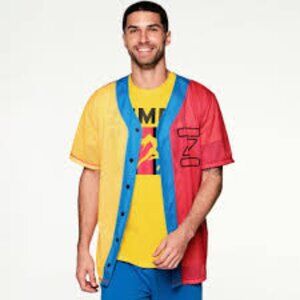 Zumba Move The World Unisex Baseball Button Up Jersey - Viva La Red - size XL